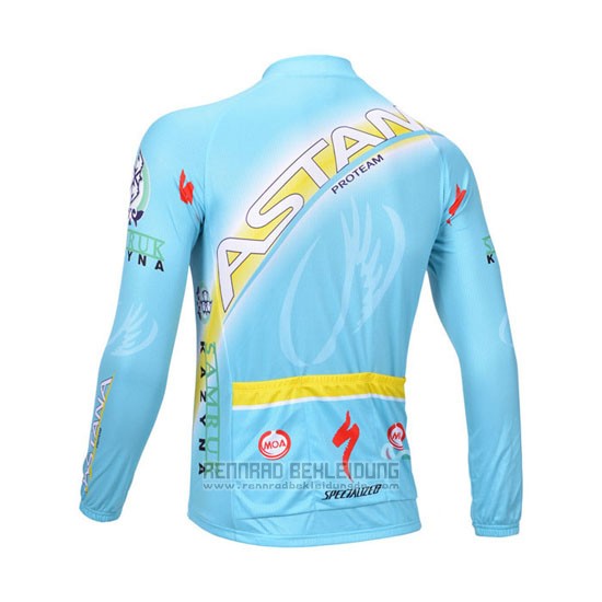 2013 Fahrradbekleidung Astana Hellblau Trikot Langarm und Tragerhose - zum Schließen ins Bild klicken